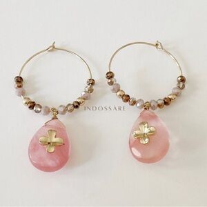 Pink Quartz Teardrop Beaded Hoops